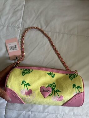 Juicy Couture Yellow & Pink Cherry Heart Logo Shoulder Bag